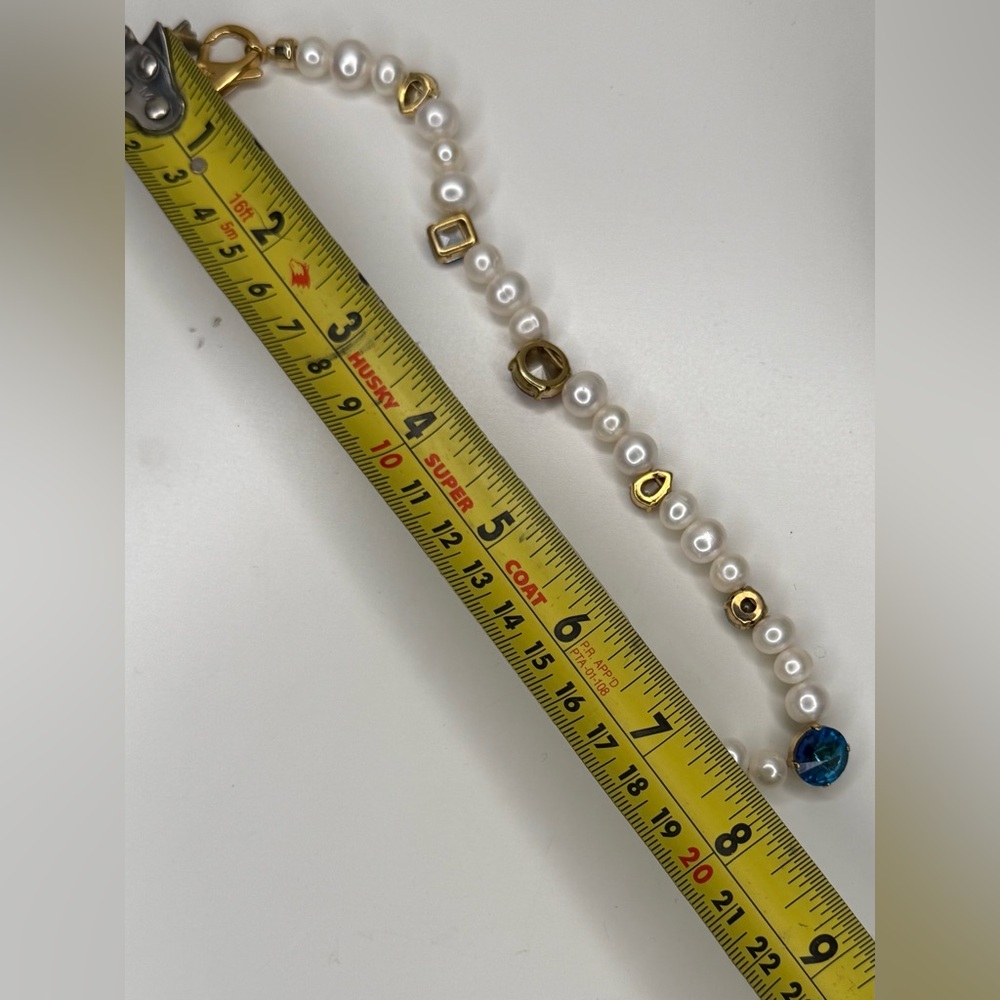 Martha Calvo Pearl Crystal Charm Necklace Gold Multicolor Statement 18” - Picture 9 of 9